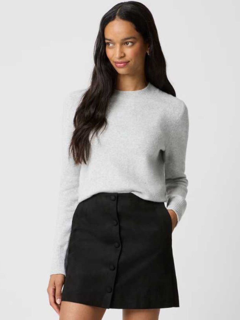 New 8 J.Crew Factory faux suede button front a-line mini skirt in black